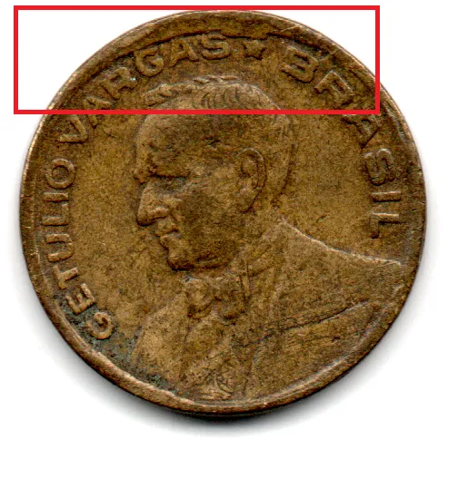 1945 - 20 Centavos - SEM Sigla OM no Anverso - ERRO: Cunho Quebrado - Moeda Brasil