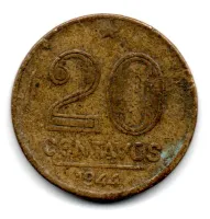 1945 - 20 Centavos - SEM Sigla OM no Anverso - ERRO: Cunho Quebrado - Moeda Brasil - Foto 2