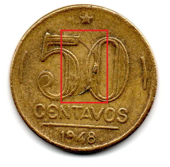 1948 - 50 Centavos - ERRO: Cunho Trincado - Moeda Brasil