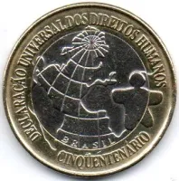 1998 - 1 Real - DH - Comemorativa do Cinquentenário da Declaração Universal dos Direitos Humanos - Moeda Brasil - Polida