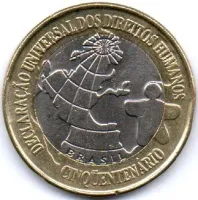 1998 - 1 Real - DH - Comemorativa do Cinquentenário da Declaração Universal dos Direitos Humanos - Moeda Brasil - Polida