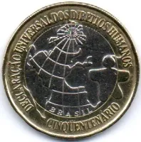1998 - 1 Real - DH - Comemorativa do Cinquentenário da Declaração Universal dos Direitos Humanos - Moeda Brasil - Polida