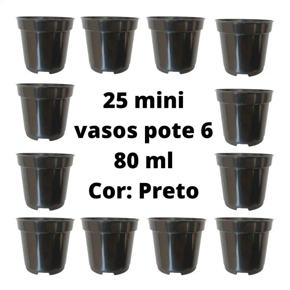 25 Mini Vasos Pote 6 - Preto