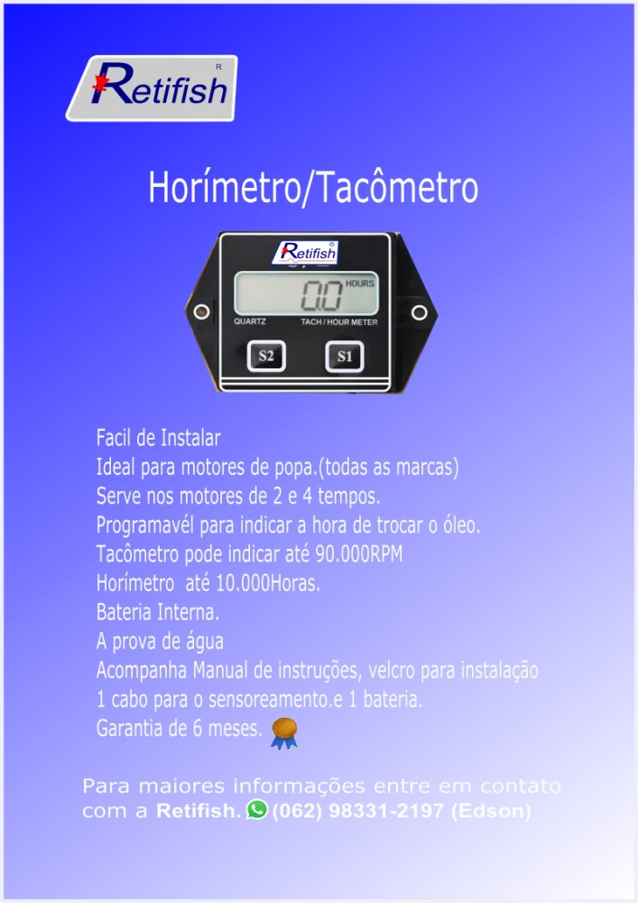 Horímetro /Conta Giros(RPM) Retifish