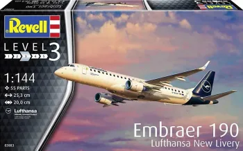 Avião EMBRAER 190 Lufthansa New Livery Kit Revell 1/144 03883 Plastimodelismo