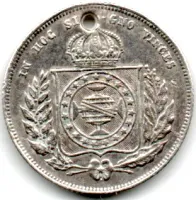 1855 - 200 Réis - Prata .917 - Aprox. 2,55g - 20mm - Moeda Brasil Império - C/ Furo - Foto 2