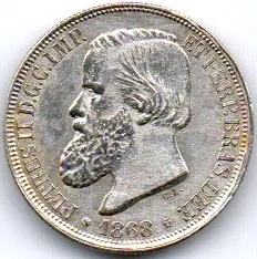 1868 - 200 Réis - Prata .835 - Aprox. 2,5g - 20mm - Moeda Brasil Império