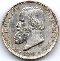 1868 - 200 Réis - Prata .835 - Aprox. 2,5g - 20mm - Moeda Brasil Império