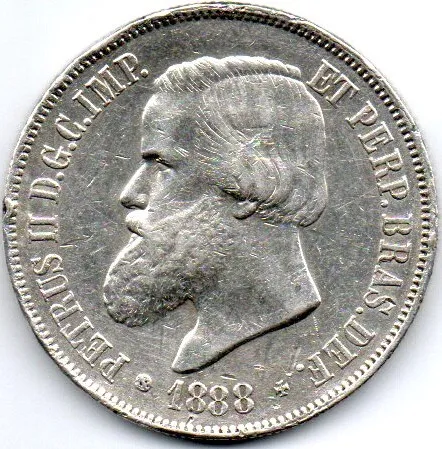 1888 - 2000 Réis - "2 Unido à Folha" - Prata .917 - Aprox. 25,5g - 37mm - Moeda Brasil Império