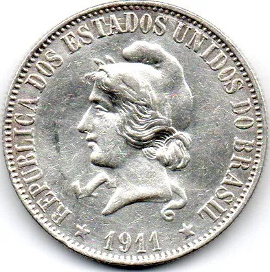 1911 - 2000 Réis - Prata .900 - Aprox. 20g - 33mm - Moeda Brasil