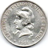 1911 - 2000 Réis - Prata .900 - Aprox. 20g - 33mm - Moeda Brasil