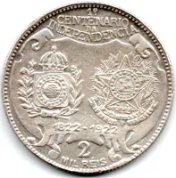 1922 - 2000 Réis - Prata .900 - Aprox. 8g - 26mm - Comemorativa Centenário da Independência - Variante D.Pedro. I. (Três pontos) -  - Foto 2
