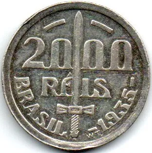 1935 - 2000 Réis - Duque de Caxias - Prata .500 - Aprox. 8g - 26mm - Moeda Brasil