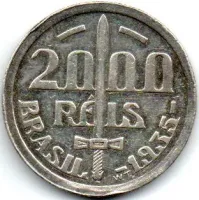 1935 - 2000 Réis - Duque de Caxias - Prata .500 - Aprox. 8g - 26mm - Moeda Brasil