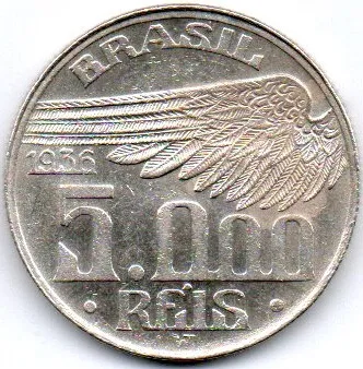 1936 - 5000 Réis - Santos Dumont - Prata .600 - Aprox. 10g - 27,5mm - Moeda Brasil Imagem
