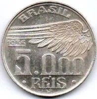1936 - 5000 Réis - Santos Dumont - Prata .600 - Aprox. 10g - 27,5mm - Moeda Brasil
