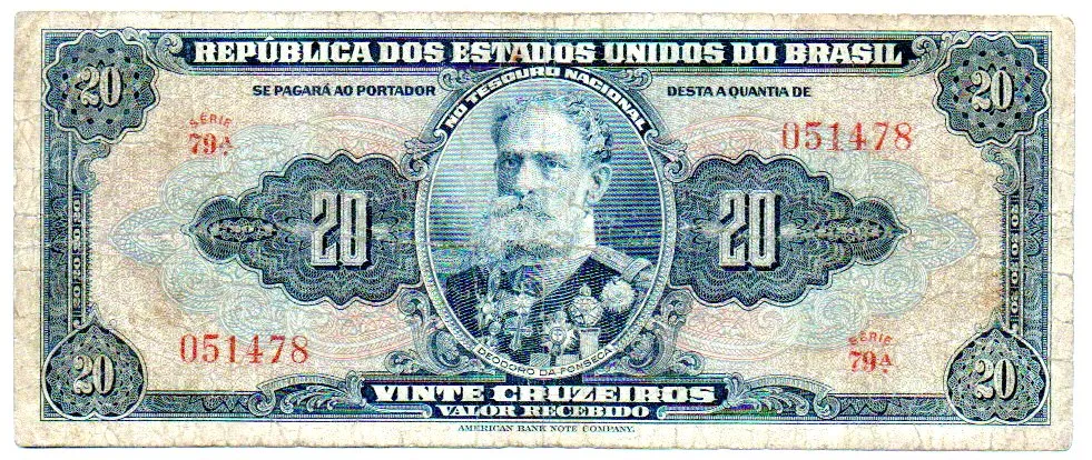 C021 - 20 Cruzeiros - 1° Estampa - Série 79 - Autografada / Assinada a Mão - Deodoro da Fonseca - Data: 1943 - R