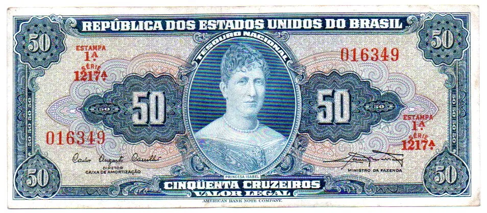 C028 - 50 Cruzeiros - 1° Estampa - Série 1217 - Princesa Isabel - Data: 1961 - MBC