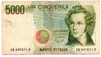 Itália - 5000 Lire - Cédula Estrangeira - BC