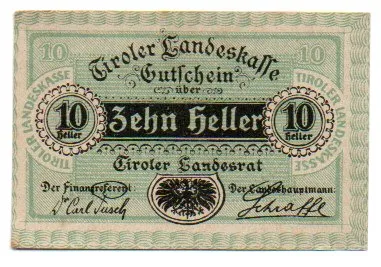 Áustria - Notgeld - 10 Heller - 60mm x 40mm - Cédula Estrangeira