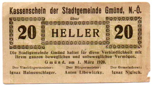 Áustria - Notgeld - 20 Heller - Cédula Estrangeira