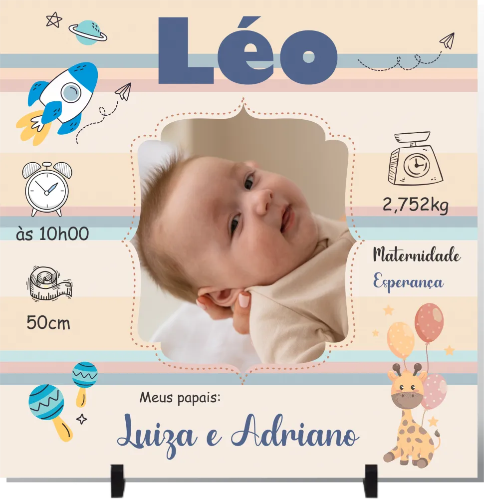Quadro em Cerâmica  Personalizado Nascimento de Bebê - Menino