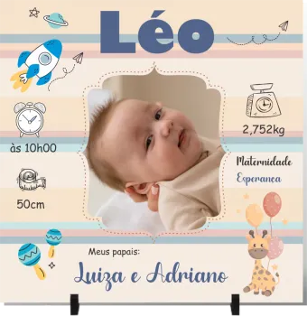 Quadro em Cerâmica  Personalizado Nascimento de Bebê - Menino