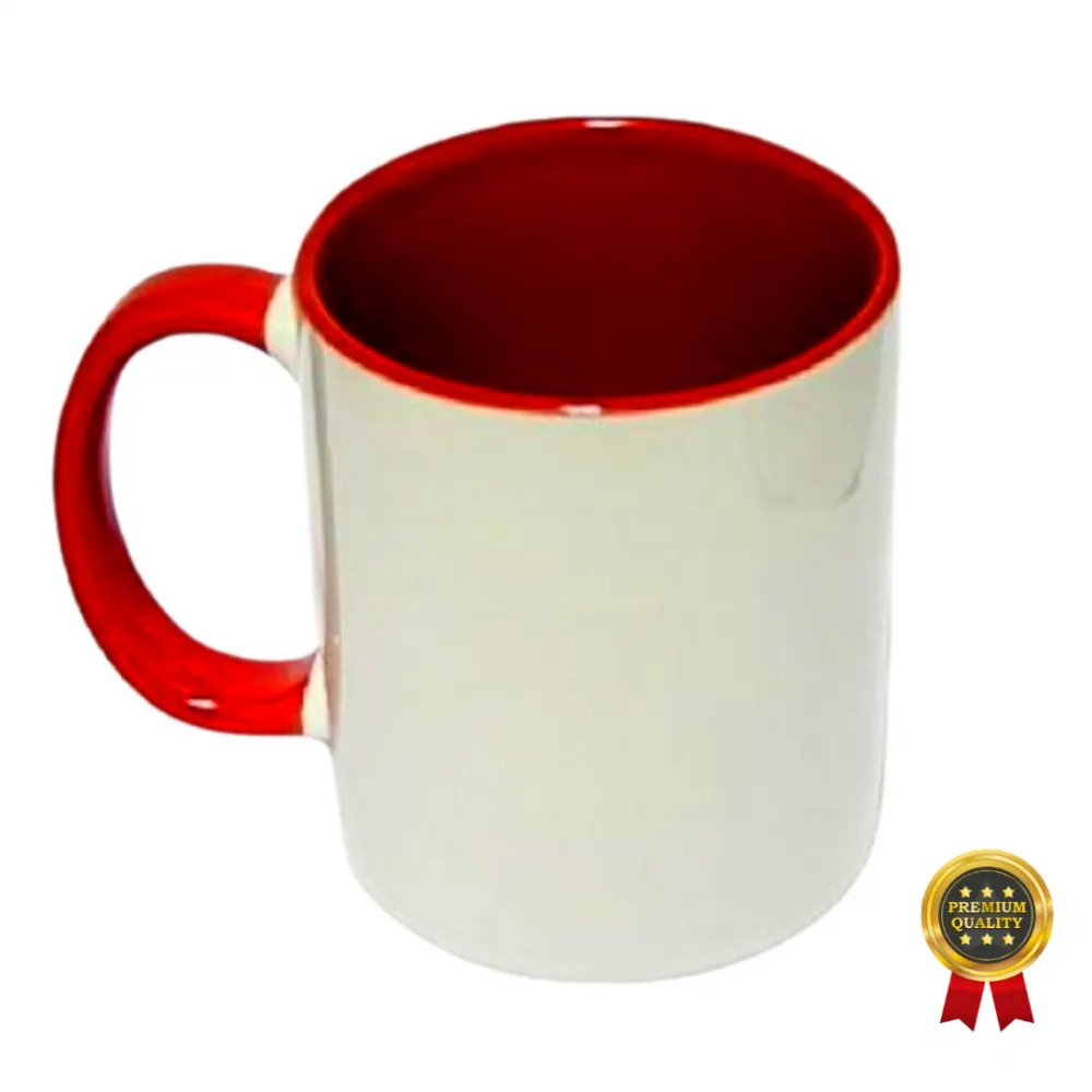 CANECA DE CERAMICA INTERIOR E ALÇA VERMELHA PARA SUBLIMAÇÃO 325 ML Imagem