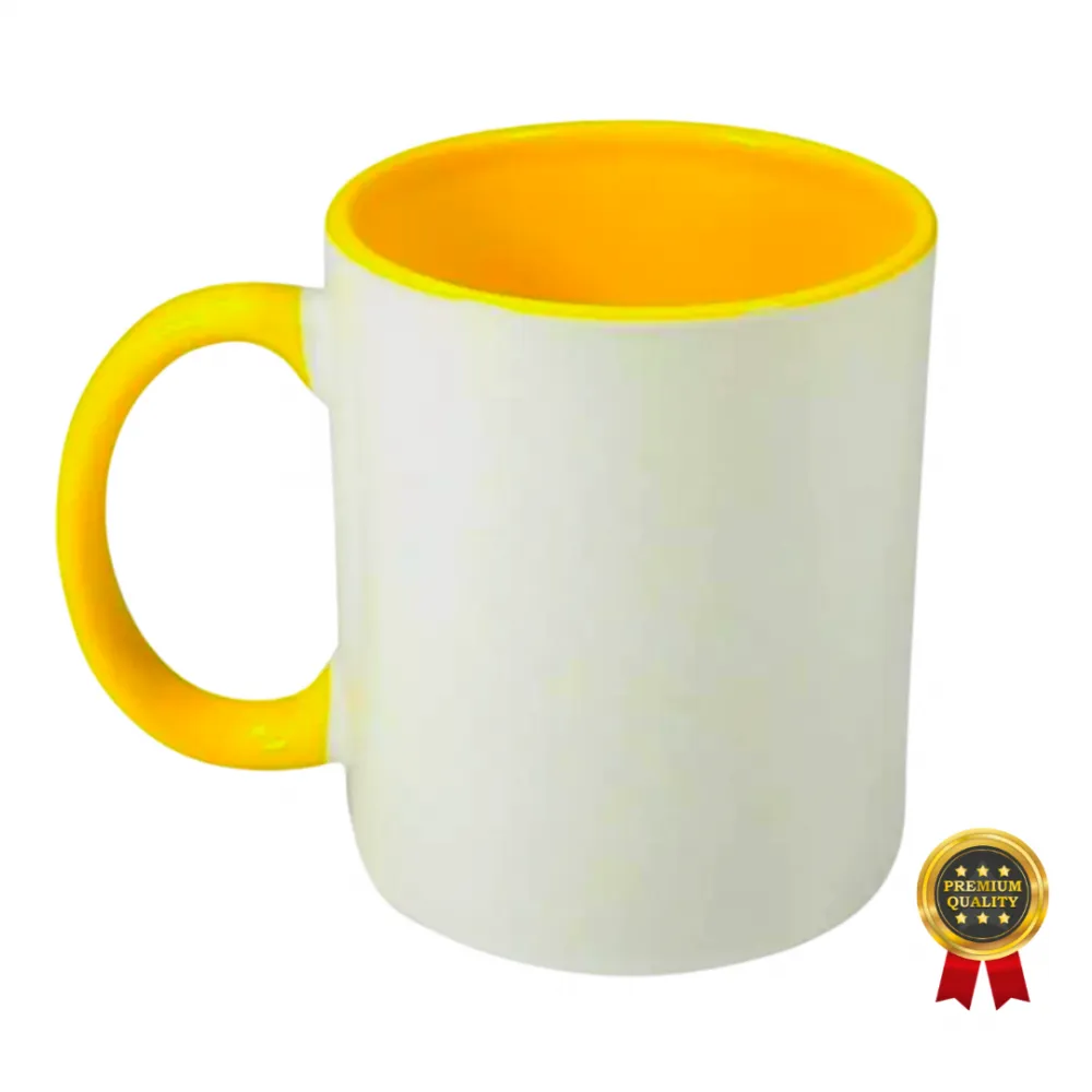  CANECA DE CERAMICA INTERIOR E ALÇA AMARELA PARA SUBLIMAÇÃO 325 ML