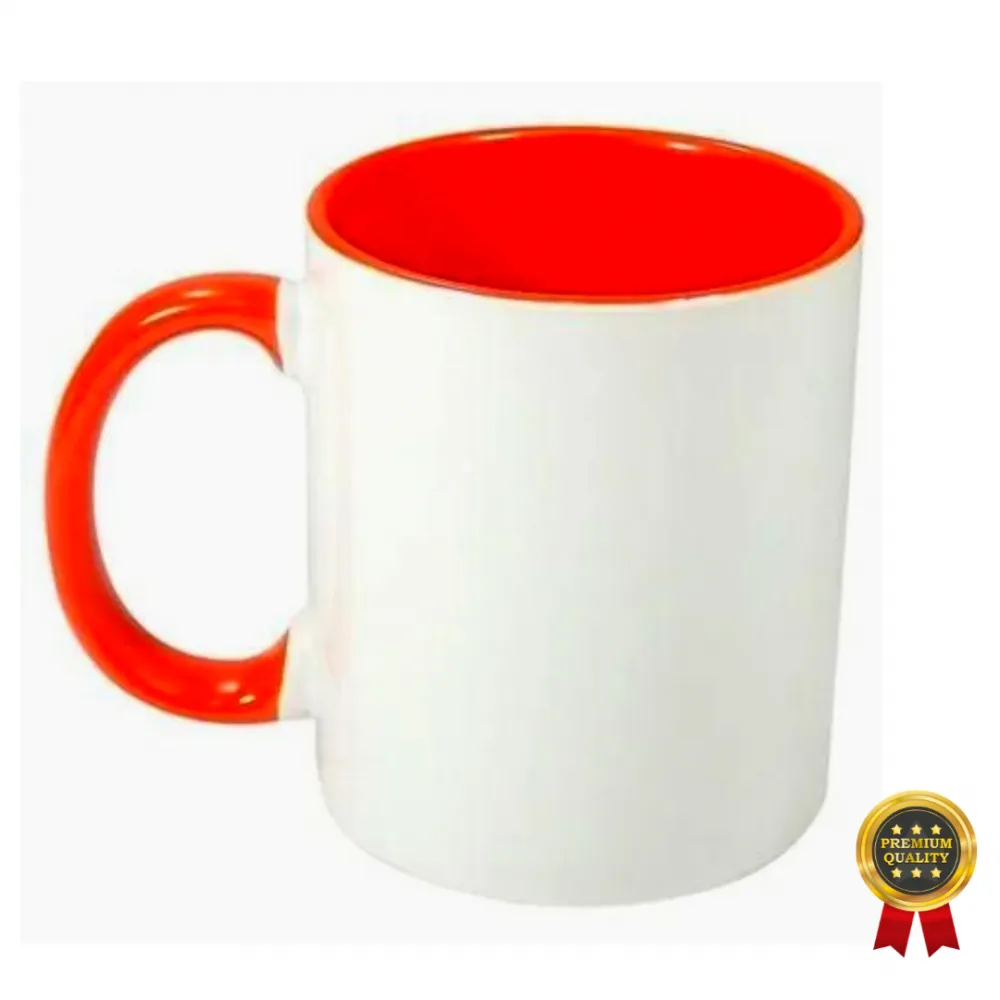  CANECA DE CERAMICA INTERIOR E ALÇA LARANJA  PARA SUBLIMAÇÃO 325 ML