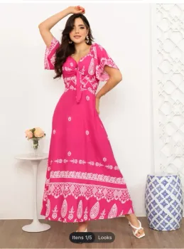 Vestido longo com manga curta