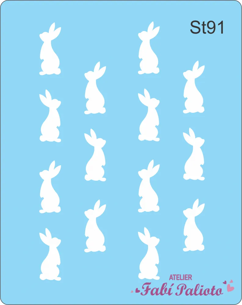 ST91 Stencil   Mini Coelhos em Pé Imagem