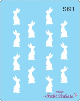 ST91 Stencil   Mini Coelhos em Pé