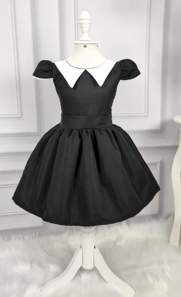  Vestido Wandinha Preto com Gola Branca Mod. 2 PrintIX