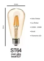 Lampada Filamento Led Retro Thomas Edson Vintage Antique 6W ST64 2200K Bivolt - Foto 2