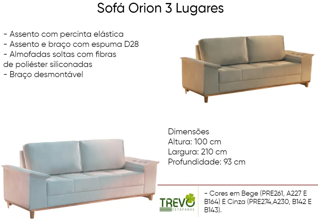 Sofá Orion 3 Lugares Living 2,10 Imagem