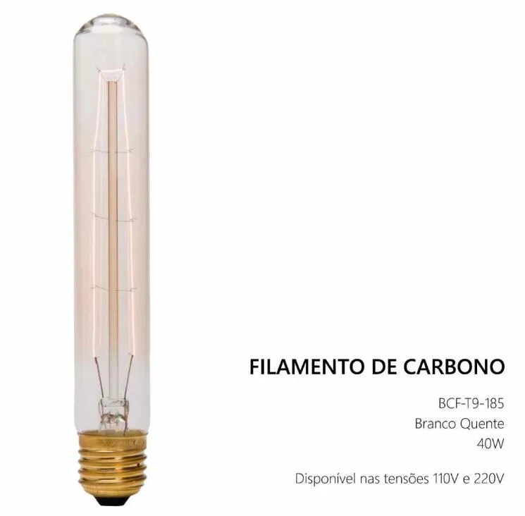 Lampada Filamento Carbono Retro Thomas Edson Vintage Antique T30 40W 2600k Imagem