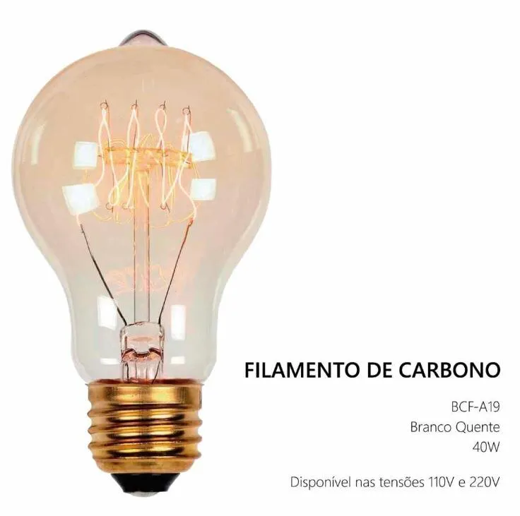 Lampada Filamento Carbono Retro Thomas Edson Vintage Antique A 60 40W 2600k