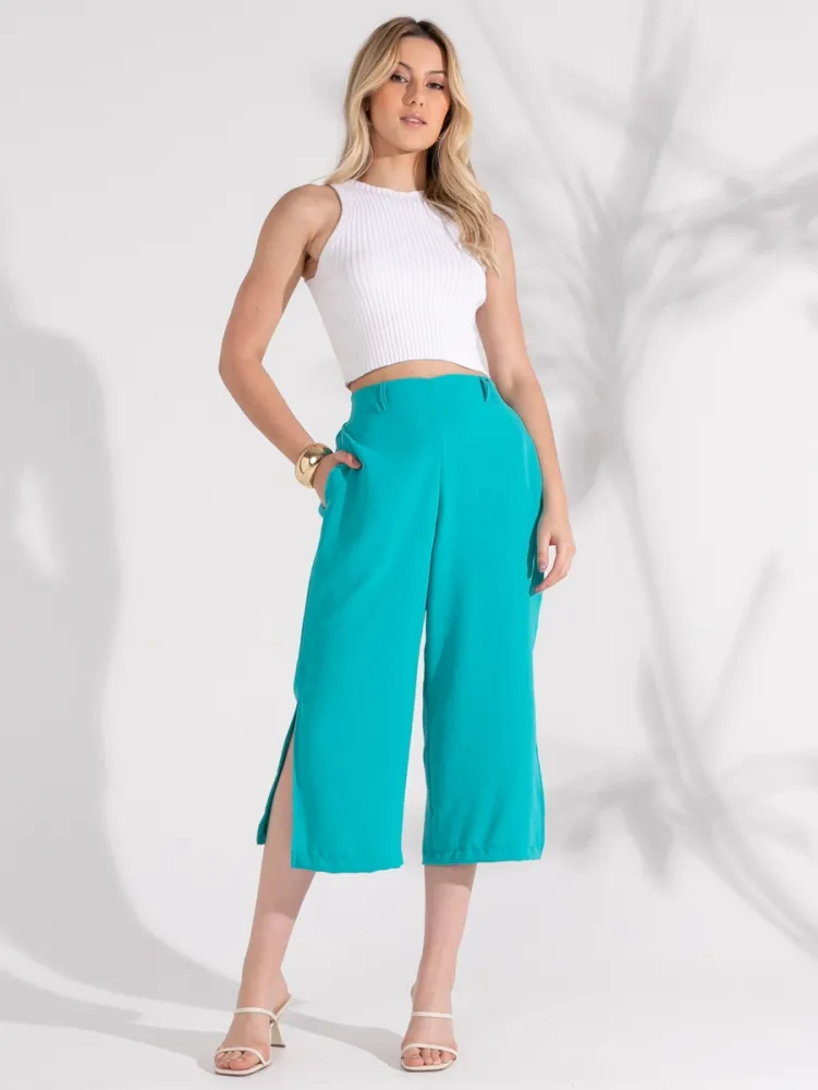 Calça pantacur pantalona detalhe na lateral elástico na cintura