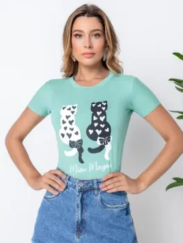 Blusa T-Shirt Desenho: Gato Casal De Costa