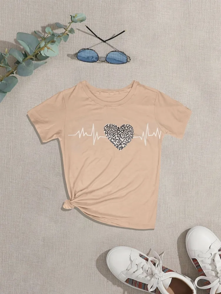 Blusa T-Shirt viscolacry Feminina Eletrocardiografia Manga Curta Blusinha Coloridas Imagem