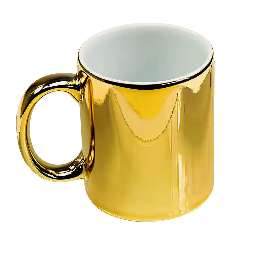 CANECA  CROMADA DOURADA IMPORTADA DE CERAMICA PARA SUBLIMAÇÃO 325 ML