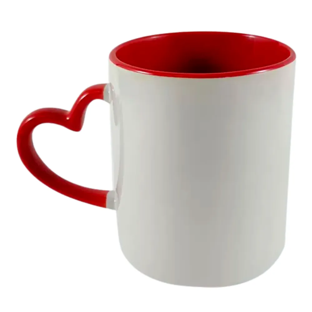 CANECA ALÇA DE CORAÇÃO VERMELHA DE CERAMICA PARA SUBLIMAÇÃO 325 ML