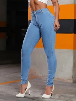 Calça Jeans Skinny Feminina Básica Cintura Alta Com Lycra.