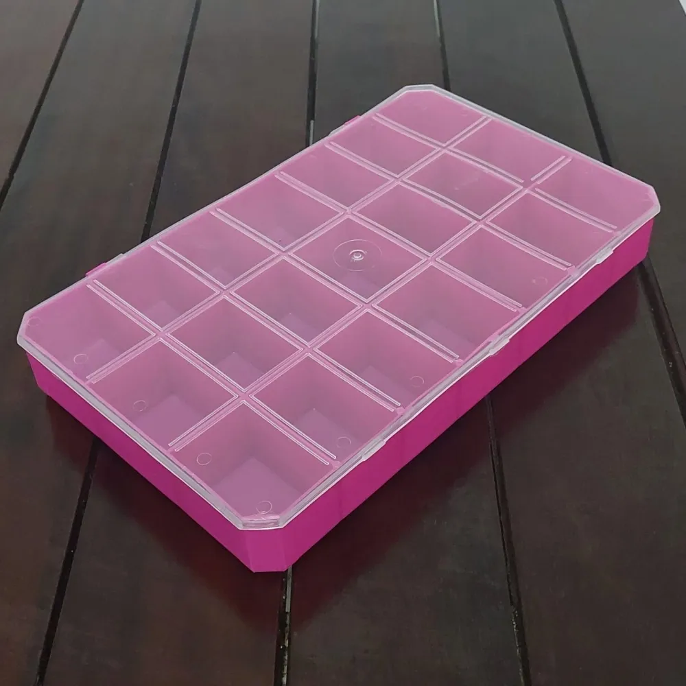 Caixa Rosa com 21 divisórias -  Tampa Transparente