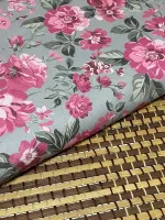 TECIDO TRICOLINE floral rosa/cinza ESTAMPADO DIGITAL - 