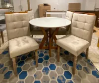 Mesa Ibiza Redonda 100x100 4 Cadeiras  Madeira maciça Tampo de vidro