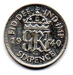 Reino Unido - 1940 - 6 Pence - Prata .500 - Aprox. 2,82g - 19,4mm
