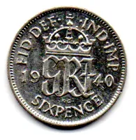 Reino Unido - 1940 - 6 Pence - Prata .500 - Aprox. 2,82g - 19,4mm