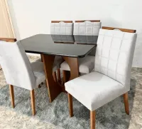 Mesa Madrid  com 4 Cadeiras   califiornia MADEIRA com tampo vidro 120x80 Retangular pontas boleadas - Foto 6